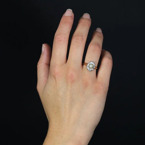 Bague 51 Bague marquise ancienne en or jaune 18 carats, platine, perle fine et diamants 58 Facettes 23-202