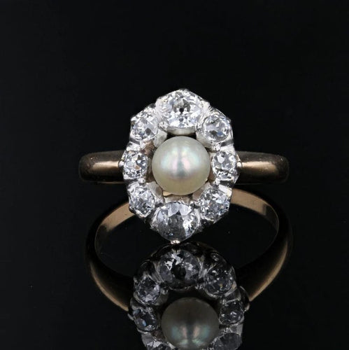 Bague 51 Bague marquise ancienne en or jaune 18 carats, platine, perle fine et diamants 58 Facettes 23-202