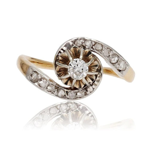 Bague 48 Bague tourbillon en or jaune et platine avec diamants 58 Facettes 23-133
