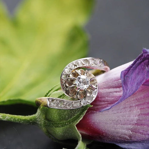 Bague 48 Bague tourbillon en or jaune et platine avec diamants 58 Facettes 23-133