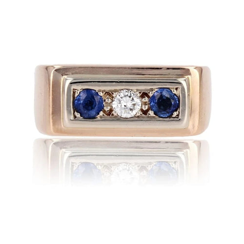 Bague 57 Bague chevalière ancienne en or rose 18 carats saphirs et diamant 58 Facettes 23-190
