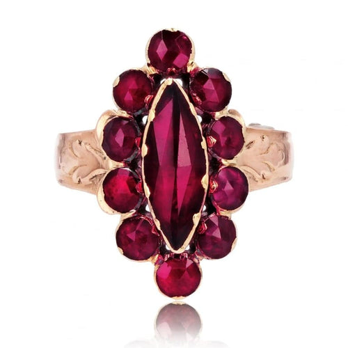 Bague 55 Bague marquise ancienne en or rose 18 carats et grenats 58 Facettes 23-116