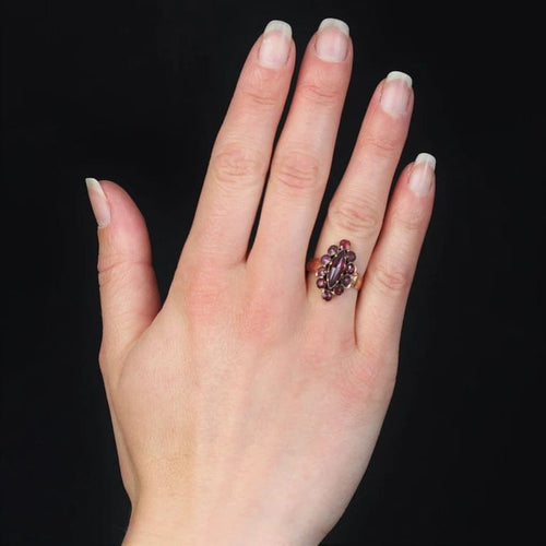 Bague 55 Bague marquise ancienne en or rose 18 carats et grenats 58 Facettes 23-116
