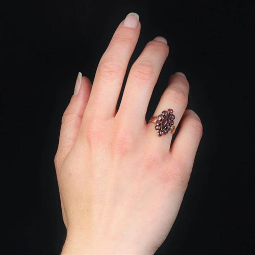 Bague 55 Bague marquise ancienne en or rose 18 carats et grenats 58 Facettes 23-116