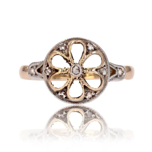 Bague 56 Bague ancienne rosace en or jaune 18 carats, platine et diamants 58 Facettes 19-347