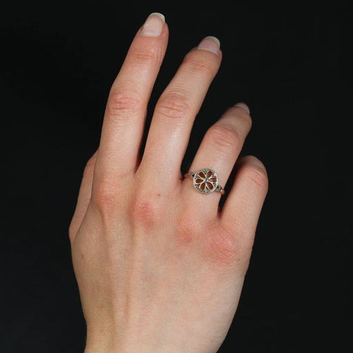 Bague 56 Bague ancienne rosace en or jaune 18 carats, platine et diamants 58 Facettes 19-347