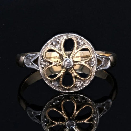 Bague 56 Bague ancienne rosace en or jaune 18 carats, platine et diamants 58 Facettes 19-347