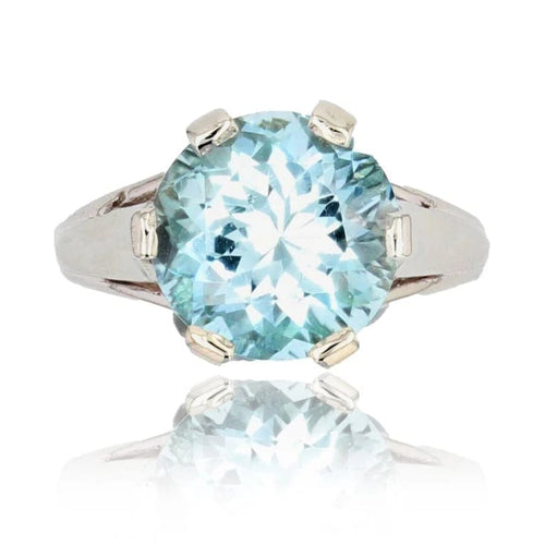 Bague 48 Bague solitaire ancienne en or blanc 18 carats et aigue-marine 58 Facettes 23-003