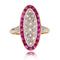 Bague 54 Bague ancienne navette en or jaune 18 carats, platine, diamants et rubis 58 Facettes 23-079