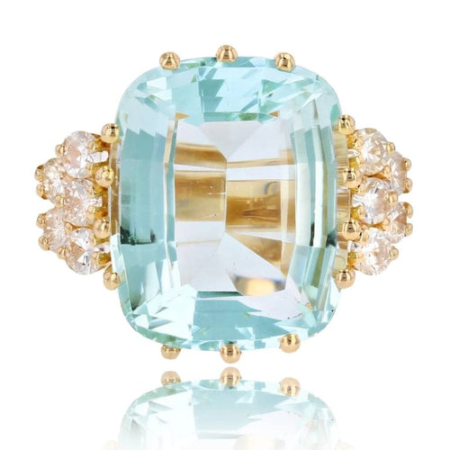 Bague 51 Bague cocktail aigue-marine et diamants en or jaune 18 carats 58 Facettes 22-645