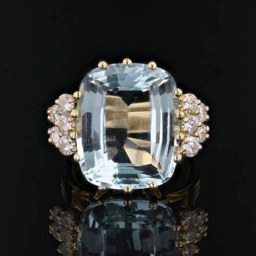 Bague 51 Bague cocktail aigue-marine et diamants en or jaune 18 carats 58 Facettes 22-645