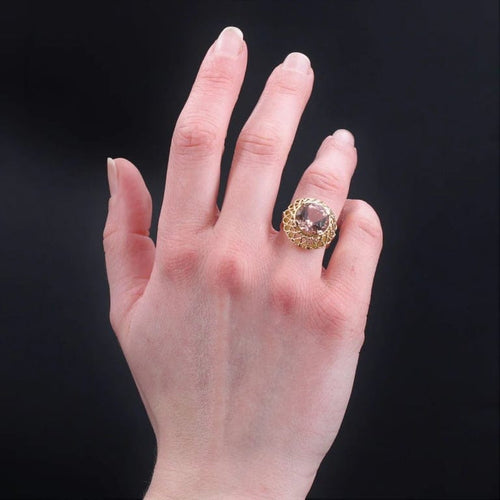 Bague 50 Bague vintage ronde en or rose 18 carats et morganite 58 Facettes 23-044