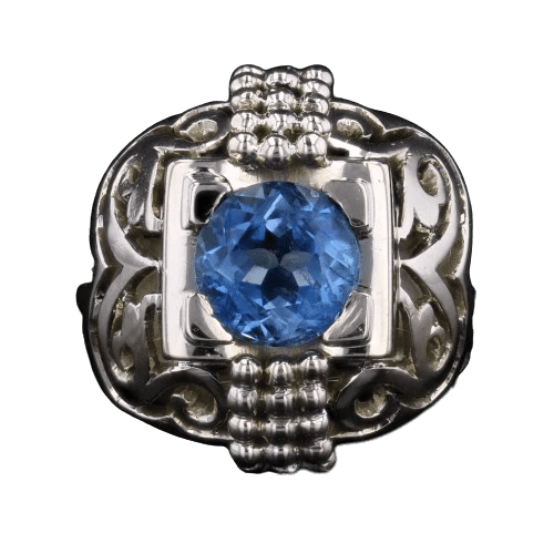 Bague 55 Bague dôme ajourée en or jaune 18 carats et aigue-marine 58 Facettes 23-063