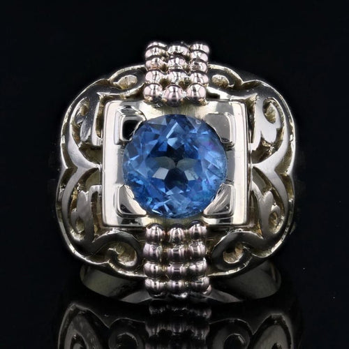 Bague 55 Bague dôme ajourée en or jaune 18 carats et aigue-marine 58 Facettes 23-063