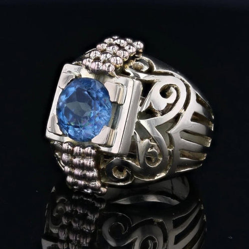 Bague 55 Bague dôme ajourée en or jaune 18 carats et aigue-marine 58 Facettes 23-063
