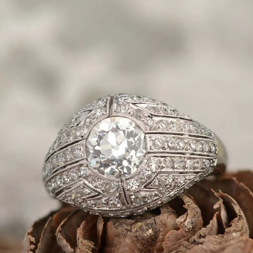 Bague 53 Bague dôme Art déco en platine et diamants 58 Facettes 23-084