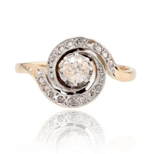 Bague 53 Bague tourbillon ancienne en or jaune 18 carats, platine et diamants 58 Facettes 22-057