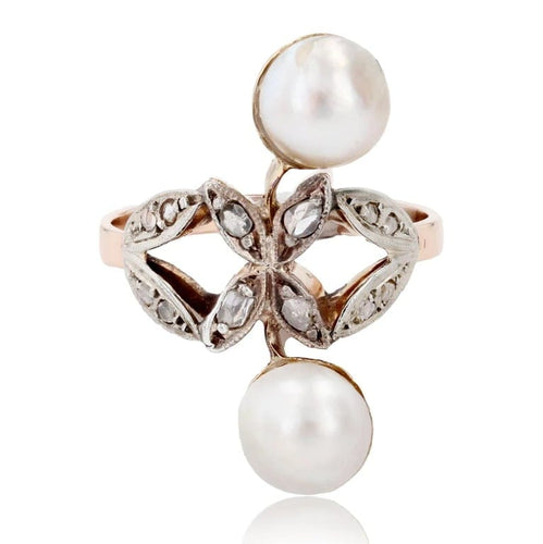 Bague 48 Bague Toi et Moi ancienne en or rose avec perles Mabé et diamants 58 Facettes 22-564