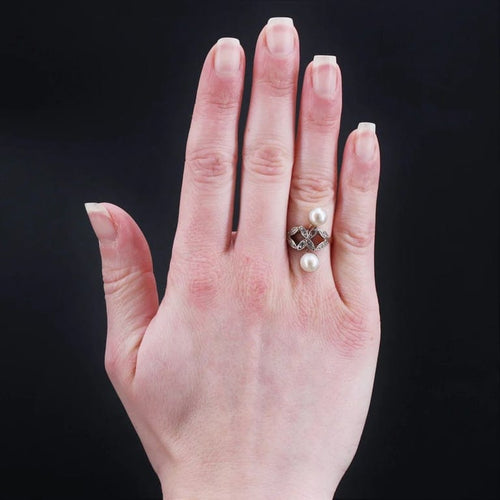 Bague 48 Bague Toi et Moi ancienne en or rose avec perles Mabé et diamants 58 Facettes 22-564