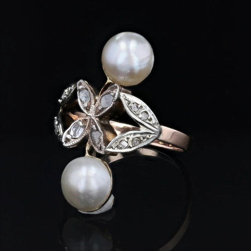 Bague 48 Bague Toi et Moi ancienne en or rose avec perles Mabé et diamants 58 Facettes 22-564