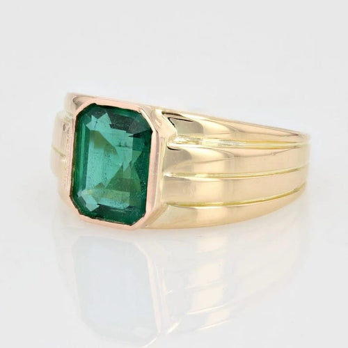 Bague 60 Bague jonc ancienne en or jaune 18 carats et émeraude 58 Facettes 22-635