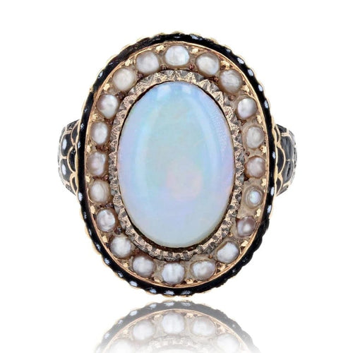 Bague 48 Bague ancienne en or jaune 18 carats, opale, perles fines et émail 58 Facettes 22-493