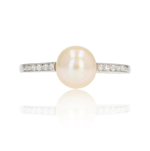 Bague 50 Bague Art déco en platine avec perle fine et diamants 58 Facettes 22-509