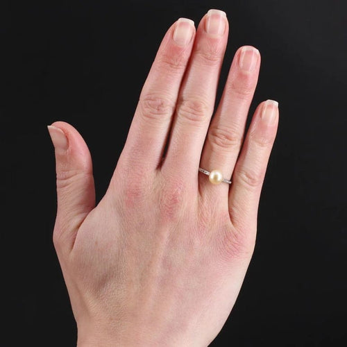 Bague 50 Bague Art déco en platine avec perle fine et diamants 58 Facettes 22-509