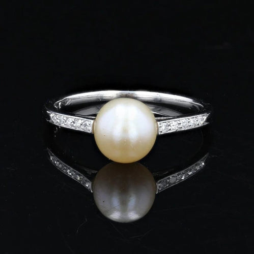 Bague 50 Bague Art déco en platine avec perle fine et diamants 58 Facettes 22-509