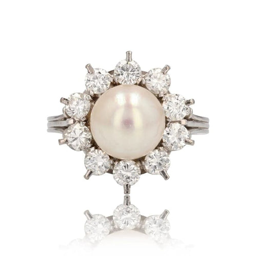 Bague 53 Bague marguerite flocon en or blanc 18 carats, perle et diamants 58 Facettes 22-516