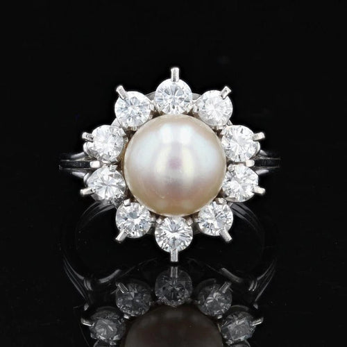 Bague 53 Bague marguerite flocon en or blanc 18 carats, perle et diamants 58 Facettes 22-516