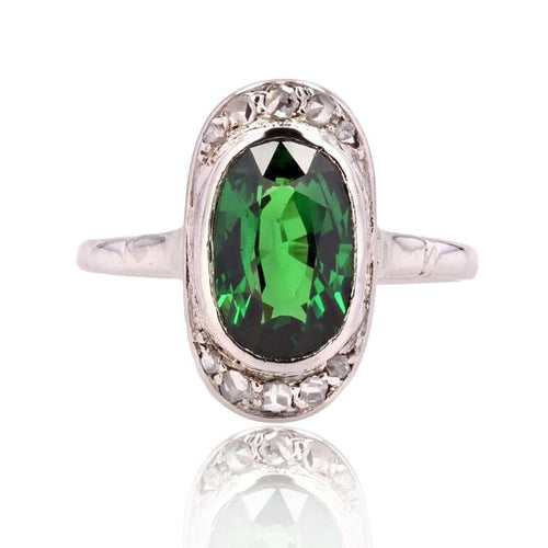 Bague 51 Bague ancienne ovale en or blanc 18 carats avec tsavorite et diamants 58 Facettes 22-491