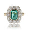 Bague 55 Bague rectangulaire émeraude et diamants en or jaune et platine 58 Facettes 22-490