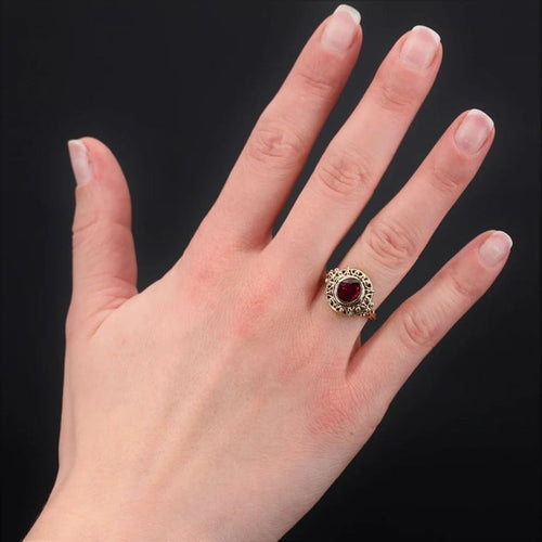 Bague 49 Bague ancienne en or jaune 18 carats avec rubis naturel 58 Facettes 22-449