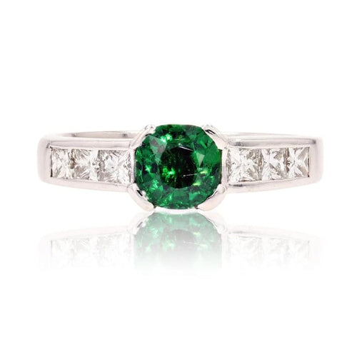 Bague 52 Bague en or blanc 18 carats au grenat tsavorite et diamants princesse 58 Facettes 22-488
