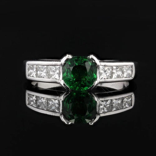 Bague 52 Bague en or blanc 18 carats au grenat tsavorite et diamants princesse 58 Facettes 22-488