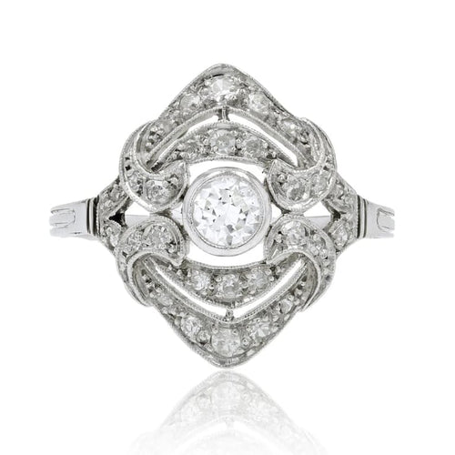 Bague 54 Bague Art déco en or blanc et platine ornée de diamants 58 Facettes 22-427