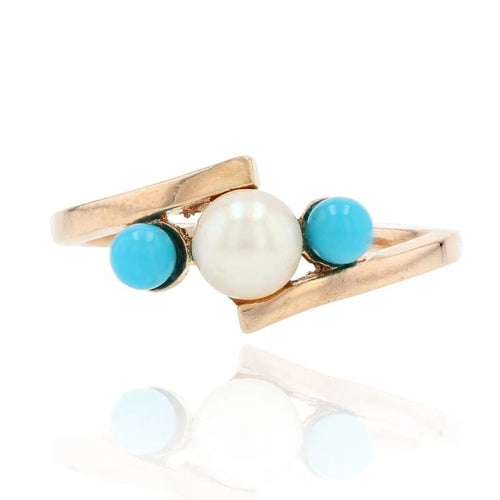 Bague 51 Bague perle de culture et perles de turquoise en or rose 18 carats 58 Facettes CV82