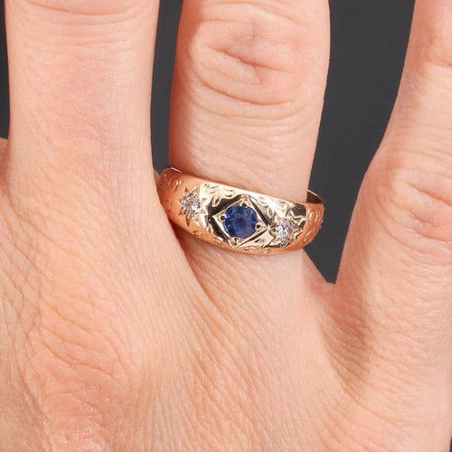 Bague 52 Bague jonc ancienne en or rose 14 carats, saphir et diamants 58 Facettes 01-281