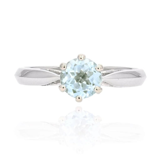 Bague 53 Bague solitaire en or blanc 18 carats avec aigue-marine ronde 58 Facettes 22-347