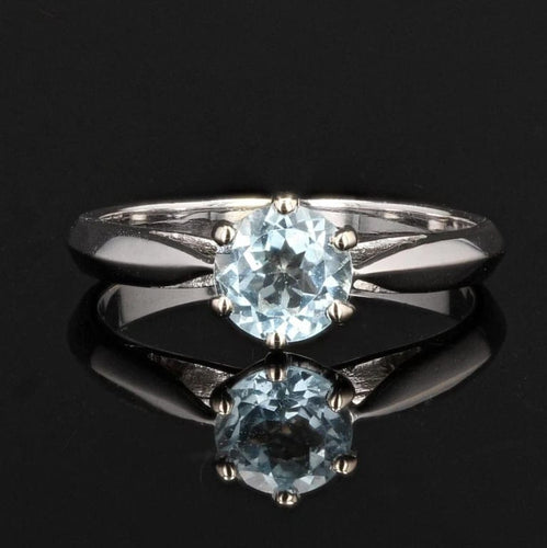 Bague 53 Bague solitaire en or blanc 18 carats avec aigue-marine ronde 58 Facettes 22-347