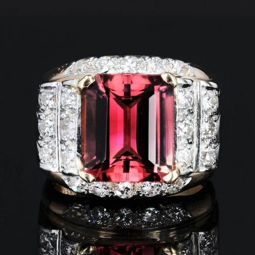 Bague 56 Bague tank en or rose et platine avec tourmaline et diamants 58 Facettes 22-344