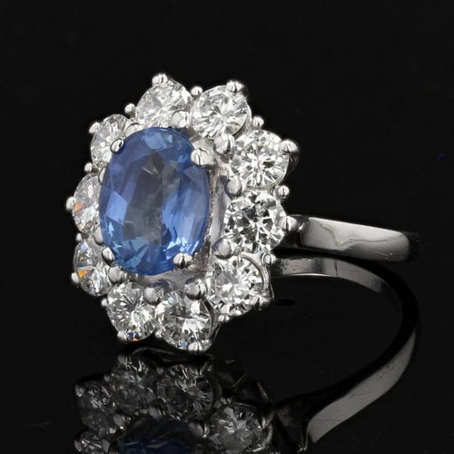 Bague 52 Bague marguerite ancienne en or blanc avec saphir et diamants 58 Facettes 22-205