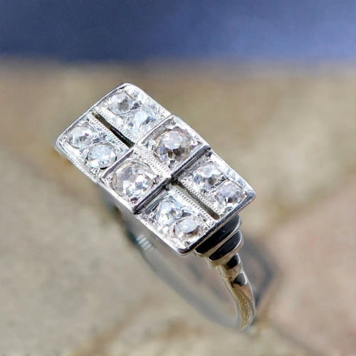 Bague 52 Art Déco - Bague rectangulaire en or blanc et platine avec diamants 58 Facettes 22-333