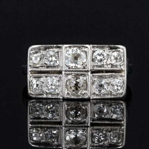 Bague 52 Art Déco - Bague rectangulaire en or blanc et platine avec diamants 58 Facettes 22-333