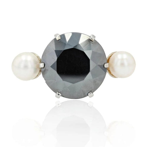 Bague 54 Bague de cocktail en or blanc 18 carats, hématite et perles 58 Facettes 18-322
