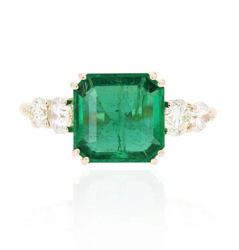 Bague 54 Bague émeraude et diamants en or rose 18 carats 58 Facettes 22-326