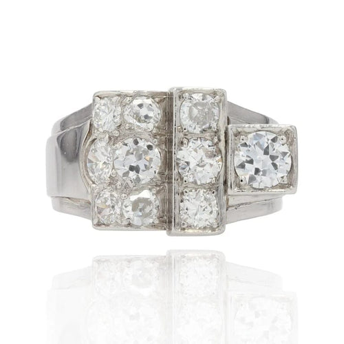 Bague 51 Bague chevalière Art déco en platine et diamants 58 Facettes 22-256