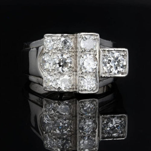 Bague 51 Bague chevalière Art déco en platine et diamants 58 Facettes 22-256