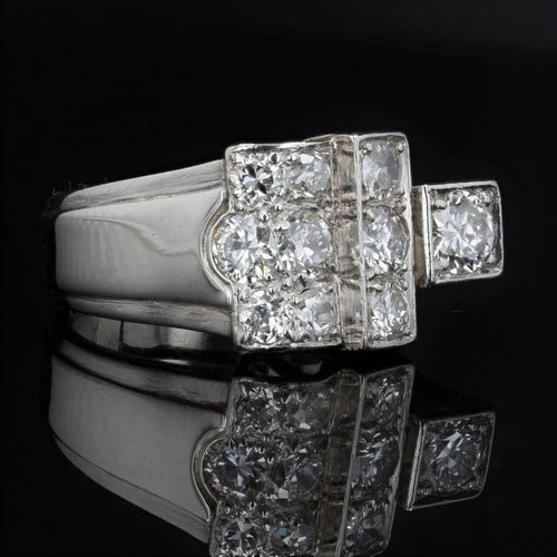 Bague 51 Bague chevalière Art déco en platine et diamants 58 Facettes 22-256